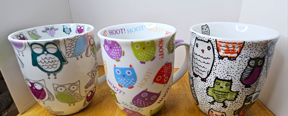 Creative Tops OWLS Ceramic Coffee Mugs Set of 3 Colorful Owl Designs